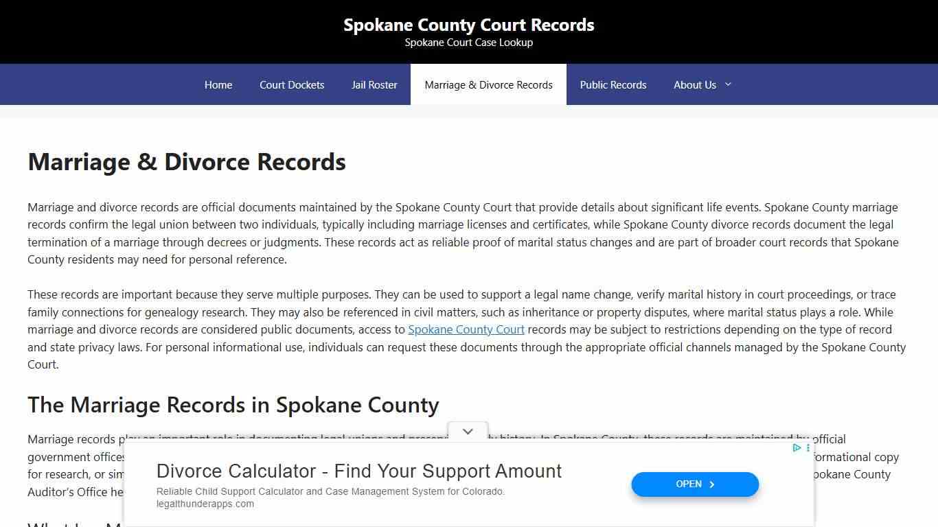 Marriage & Divorce Records - Spokane County Court Records