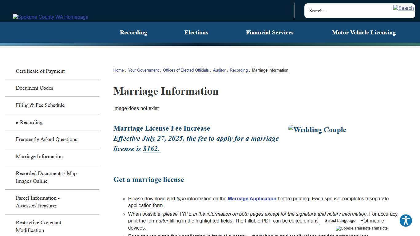 Marriage Information | Spokane County, WA