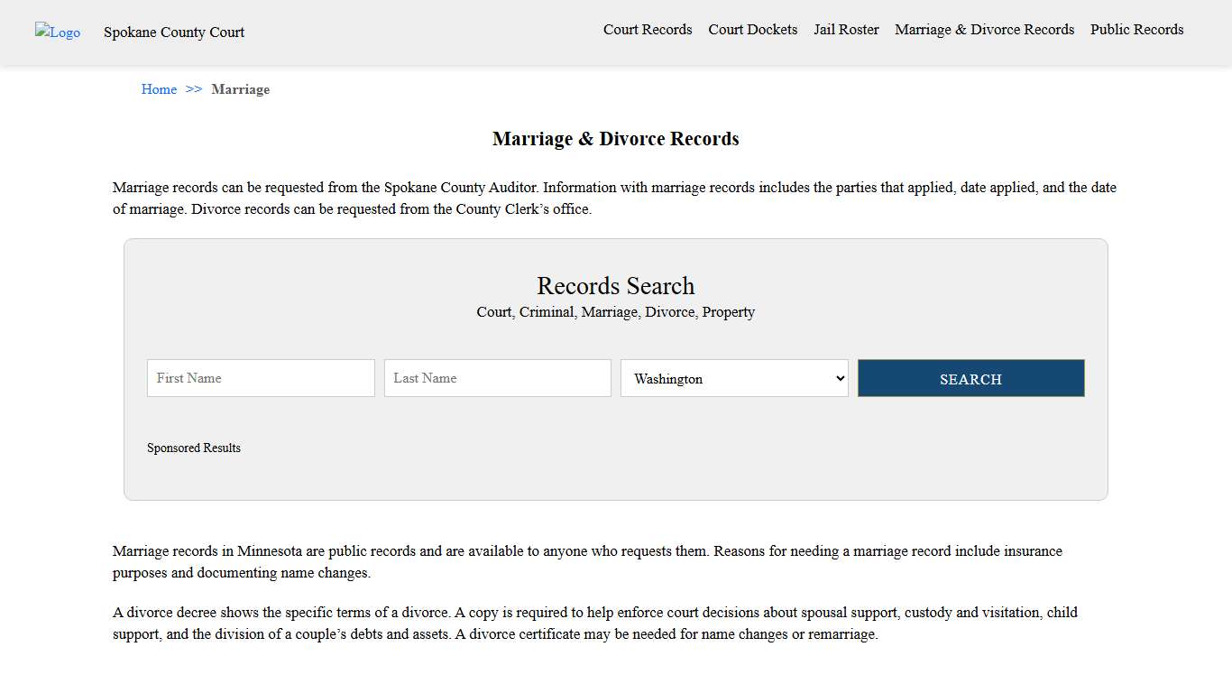 Marriage & Divorce Records | Spokane County Court